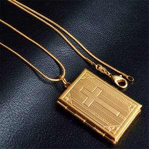 Cross Bible Photo Frame Necklace Locket