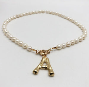 A Girl Loves Her Pearls Initial Necklace Pendant