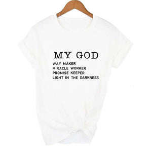 Way Maker Miracle Worker My God T-shirt Christian Women Summer Short Sleeve Woman T-shirt Faith Graphic T-shirt Top Female