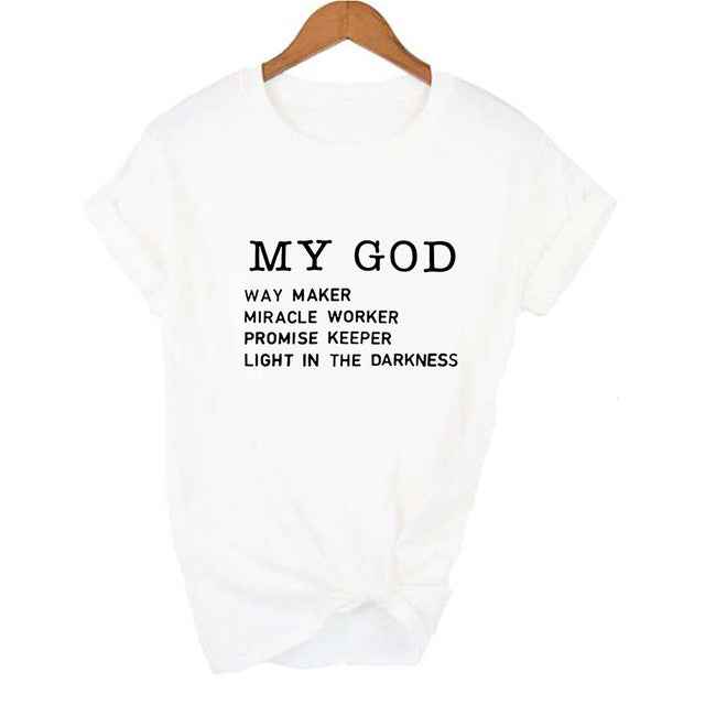 Way Maker Miracle Worker My God T-shirt Christian Women Summer Short Sleeve Woman T-shirt Faith Graphic T-shirt Top Female