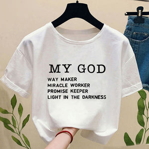 Way Maker Miracle Worker My God T-shirt Christian Women Summer Short Sleeve Woman T-shirt Faith Graphic T-shirt Top Female