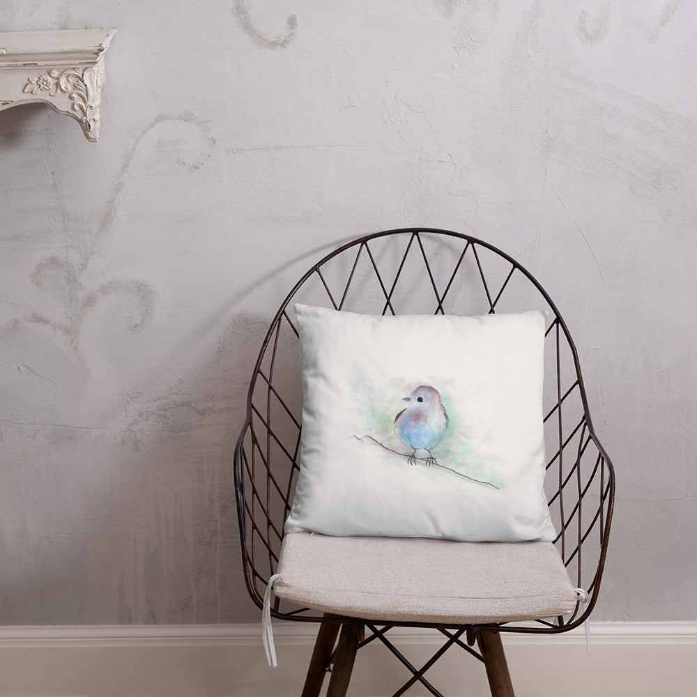 Blue Birdie of Happiness Throw Pillow