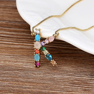 Initial Necklace in colorful rhinestones