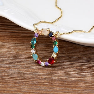 Initial Necklace in colorful rhinestones