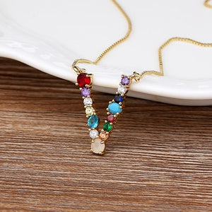 Initial Necklace in colorful rhinestones