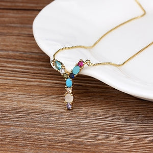 Initial Necklace in colorful rhinestones