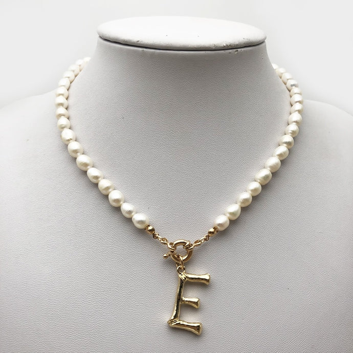 A Girl Loves Her Pearls Initial Necklace Pendant